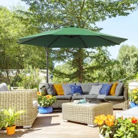 Outsunny 9.7ft Offset Patio UmbrellaCantilever Parasol with Crank Handle, 8 Ribs and Cross Base for Outdoor, Sun Shade, Green(m-8)