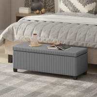 HOMCOM 44 Inches Ottoman with Storage, Lid, Legs, Corduroy End of Bed Bench for Living Room, Bedroom, Entryway, Gray(m-2)