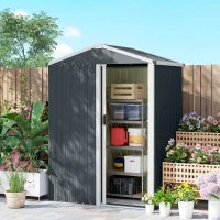 Outsunny 4.5 x 3ft Outdoor Storage Shed, Waterproof Metal Garden Shed with Lockable Door for Backyard, Patio, Lawn, Dark Grey(m-9)