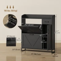 HOMCOM Farmhouse Shoe Storage Cabinet with Side Cabinet and Adjustable Shelves for Entryway, Hallway, Holds 12 Pairs, Black(m-3)