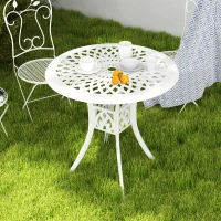 Outsunny 30-inch Round Patio Dining Table with Umbrella Hole Cast Aluminium Outdoor Bistro Table, White(m-9)