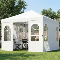 Outsunny 9.6 x 9.6 ft Pop Up Canopy Tent with Sidewalls, One Push Setup, UPF50+ Portable Instant Canopy Shelter, White(m-2)