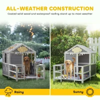 PawHut Outdoor Dog House, 61"L Wooden Dog House with Porch, Weatherproof Roof, Elevated Base, Air Vents & Observation Windows(m-6)