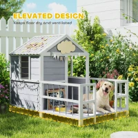PawHut Outdoor Dog House, 61"L Wooden Dog House with Porch, Weatherproof Roof, Elevated Base, Air Vents & Observation Windows(m-7)