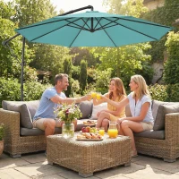 Outsunny 10 ft Offset Patio Umbrella with Cover, Hanging Cantilever Umbrella with 360° Rotation, Crank Handle, Tilt, Sky Blue(m-10)