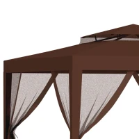 Outsunny 10' x 10' Outdoor Canopy Tent Party Tent with Mesh Netting and Double Tier Roof for Backyard, Garden, Patio, Brown(m-9)