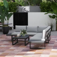 Outsunny 4 Pieces Outdoor Patio Furniture Set, 5-Level Reclining Garden Corner Sofa Set, Outdoor Lounge Conversation Sectional(m-10)