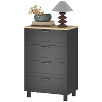 HOMCOM Dresser for Bedroom with 4 Drawers, Chest of Drawers with Solid Wood Legs for Closet, Living Room, Entryway, Black(m-2)