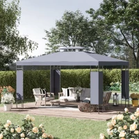Outsunny 10' x 13' Outdoor Gazebo, Double Roof Patio Gazebo Canopy Shelter with Screen Decorate Corner Frame, Grey(m-1)