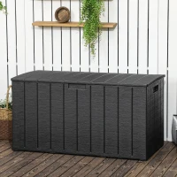 Outsunny 81 Gallon Garden Storage Box, Waterproof  Double Wall Storage Container with Wheels and Handles, Black(m-8)
