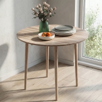 HOMCOM Folding Dining Table, Round Drop Leaf Kitchen Table for Small Spaces with Wood Legs, Oak