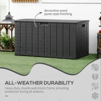 Outsunny 81 Gallon Garden Storage Box, Waterproof  Double Wall Storage Container with Wheels and Handles, Black(m-7)