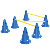 PawHut Dog Agility Hurdle Cone Set, Adjustable Obstacle Course Equipment with 6 Cones & 6 Poles, Carry Bag, Blue(m-2)