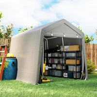 Outsunny 9.2' x 7.9' Garden Storage Tent, Patio Storage Shelter w/ Metal Frame and Double Zipper Doors, Light Grey(m-8)