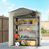 Outsunny 4.5 x 3ft Outdoor Storage Shed, Waterproof Metal Garden Shed with Lockable Door for Backyard, Patio, Lawn, Light Grey(m-7)