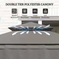 Outsunny 8' x 5' Grill Gazebo, Double Tiered Barbecue Grill Gazebo Shelter with Side Awning, 2 Side Shelves, 6 Hooks, Dark Grey(m-5)