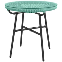 Outsunny Rattan Side Table, Round Outdoor Table, with Round PE Rattan and Tempered Glass Table Top for Patio, Garden, Light Green(m-2)