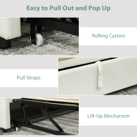 HOMCOM Upholstered Twin Trundle Bed, Extendable Twin to King Day Bed with Headboard and Armrests, Cream White(m-5)