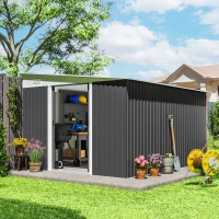 Outsunny 11' x 9' Steel Garden Storage Shed, Outdoor Metal Tool House with Double Sliding Doors, Dark Grey(m-1)