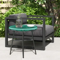 Outsunny Rattan Side Table, Round Outdoor Table, with Round PE Rattan and Tempered Glass Table Top for Patio, Garden, Light Green(m-8)