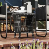 Outsunny 18" Wicker Outdoor Coffee Table, PE Rattan Patio Side Table with 2-Tier Storage, Composite Wood Top, Grey(m-10)
