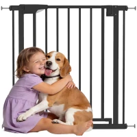 PawHut Baby Gate, Pet Safety Gate Pressure Fit, 30"-32" Wide with Two-Way Open, Auto-Close for Stair, Doorways, Hallways, Black(m-11)