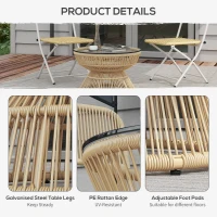 Outsunny Rattan Outdoor Coffee Table, Patio End Table with Tempered Glass Tabletop & Steel Frame, Wicker Furniture, Nature Wood(m-6)