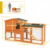 PawHut Two-Level Rabbit Hutch Small Animal House Pet Bunny Cage Home w/ Outdoor Run Water & UV Resistant Roof Access Ramp(m-3)