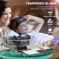 Outsunny Rattan Side Table, Round Outdoor Table, with Round PE Rattan and Tempered Glass Table Top for Patio, Garden, Light Green(m-4)