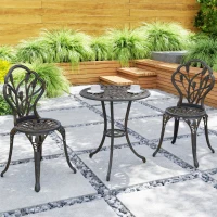 Outsunny 3PCs Patio Bistro Set, Outdoor Cast Aluminum Garden Table and Chairs with Umbrella Hole for Balcony, Bronze(m-9)