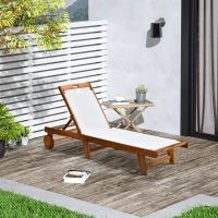 Outsunny Mesh Acacia Wood Adjustable Outdoor Sun Lounger with Wheels(m-4)