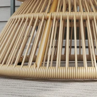 Outsunny Rattan Outdoor Coffee Table, Patio End Table with Tempered Glass Tabletop & Steel Frame, Wicker Furniture, Nature Wood(m-10)