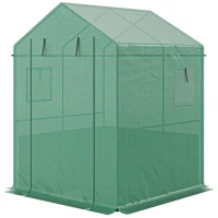 Outsunny Greenhouse with Raised Garden Bed, Galvanized Steel Outdoor Greenhouse with Roll Up Door, 56" x 56" x 75", Dark Gray(m-1)