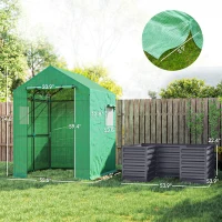 Outsunny Greenhouse with Raised Garden Bed, Galvanized Steel Outdoor Greenhouse with Roll Up Door, 56" x 56" x 75", Dark Gray(m-3)
