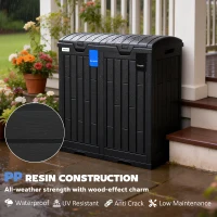 Outsunny 58 Gallon Double Outdoor Garbage Bin with Dual Lid, Plastic Outdoor Waste Trash Can with Ashtray and Drip Trays, Black(m-9)