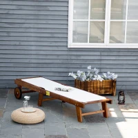Outsunny Mesh Acacia Wood Adjustable Outdoor Sun Lounger with Wheels(m-18)