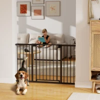 PawHut Baby Gate, Pet Safety Gate Pressure Fit, 30"-51" Wide with Two-Way Open, Auto-Close for Stair, Doorways, Hallways, Black(m-8)