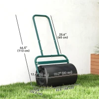Outsunny Heavy Duty Lawn Roller, 20" Push/Tow Behind Sod Roller, Grass Flattener Filled with 11gal Water/136lbs Sand, Green(m-3)