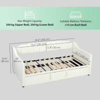 HOMCOM Upholstered Twin Trundle Bed, Extendable Twin to King Day Bed with Headboard and Armrests, Cream White(m-3)