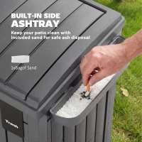 Outsunny 29 Gallon Outdoor Garbage Bin with Dual Lid, Plastic Outdoor Waste Trash Can with Ashtray and Drip Tray, Grey(m-6)