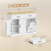 HOMCOM 7 Gallon Tilt Out Garbage Cabinet, Kitchen Island with Charging Station, 2 Drawers, 4 Door Racks, White(m-3)