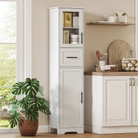 HOMCOM 67" Tall Bathroom Storage Cabinet, Freestanding Narrow Bathroom Cabinet with Adjustable Shelves, Glass Door and Drawer(m-7)