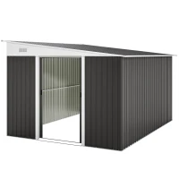 Outsunny 11' x 9' Steel Garden Storage Shed, Outdoor Metal Tool House with Double Sliding Doors, Dark Grey(m-2)