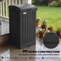 Outsunny 29 Gallon Outdoor Garbage Bin with Dual Lid, Plastic Outdoor Waste Trash Can with Ashtray and Drip Tray, Black(m-9)