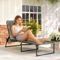 Outsunny Folding Lounge Chair, Adjustable Chaise Lounge with Headrest, Reclining Lounger Cot for Camping, Hiking, Light Grey(m-9)
