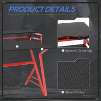 HOMCOM 47 inch Gaming Desk, Computer Table Workstation with Monitor Stand, Cup Holder, Headphone Hook & CPU Stand for Home Office, Black & Red(m-4)