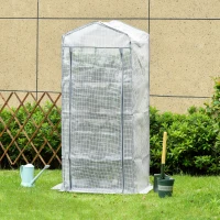 Outsunny Portable Greenhouse Outdoor Hot House with 4 Tier Shelves, Steel Frame, PE Cover, 28" x 20" x 63" , White(m-9)