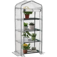 Outsunny Portable Greenhouse Outdoor Hot House with 4 Tier Shelves, Steel Frame, PE Cover, 28" x 20" x 63" , White(m-11)