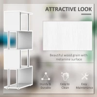 HOMCOM 5-Tiers Geometric Wooden Bookcase S-Shaped Storage Bookshelf Display with Metal Frame for Living Room, Bedroom, Home Office, White(m-5)