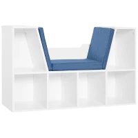HOMCOM 6-Cubby Bookcase with Seat Cushion, Cube Storage Shelf with Reading Nook for Home Office, Study, Blue(m-2)